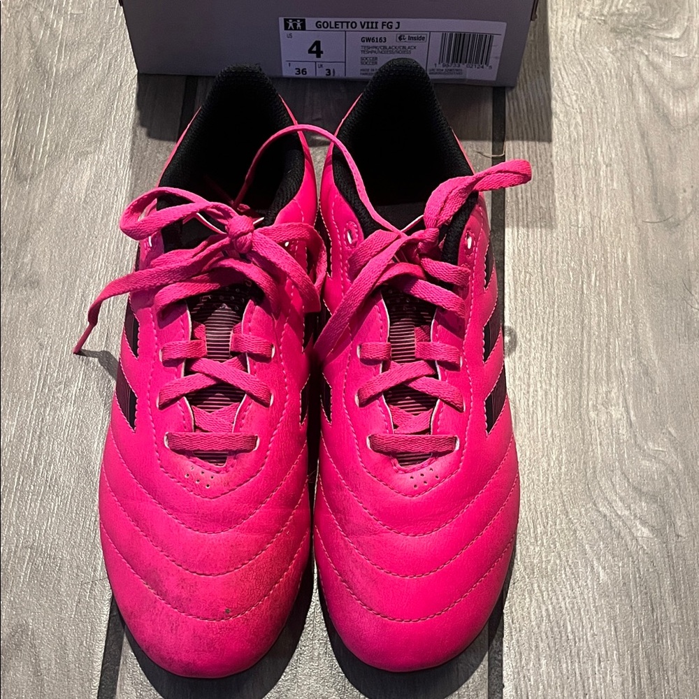 Adidas size 4 girls Pink Soccer Cleats - Bold Pink with Black Stripes